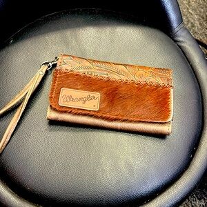 Wrangler Women Wallet gunuine Leather Purse brown with cowhide